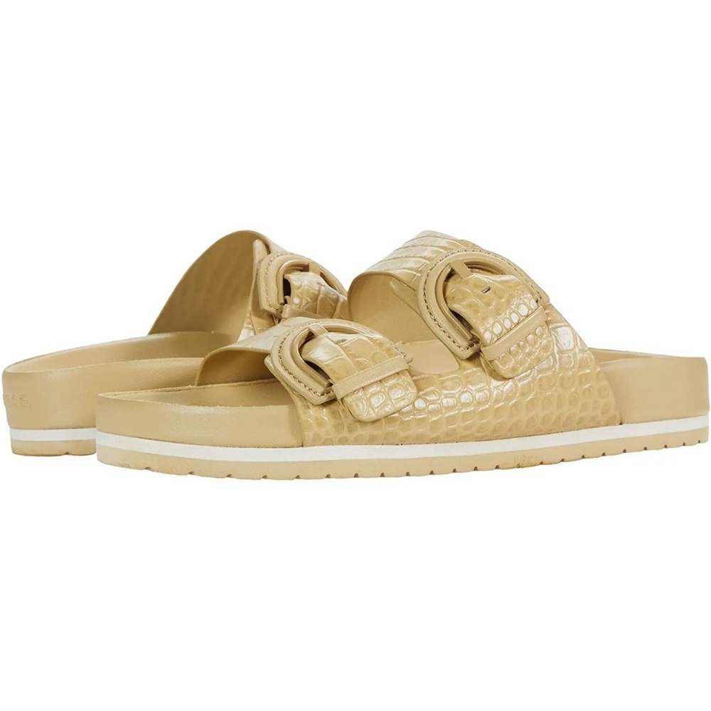 Vince Womens Glyn Croc Leather Barley Beige Slide Sandals Buckle Size 9.5M